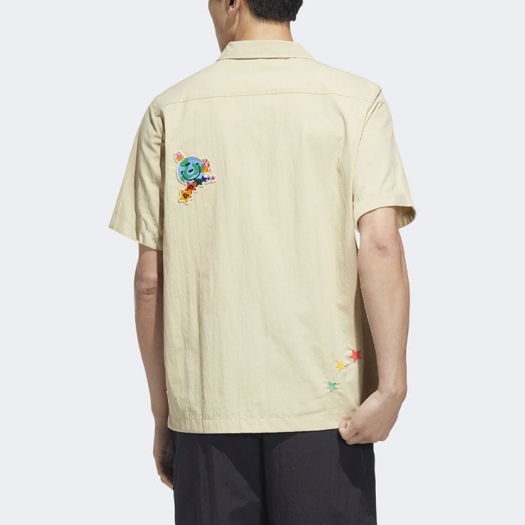 adidas originals Solid Color Cartoon Pattern Casual Short Sleeve Shirt Khaki HM8040 - 3