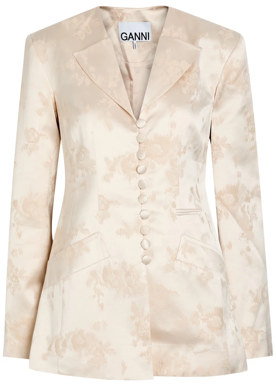 Ganni Floral-jacquard Satin Blazer - 1