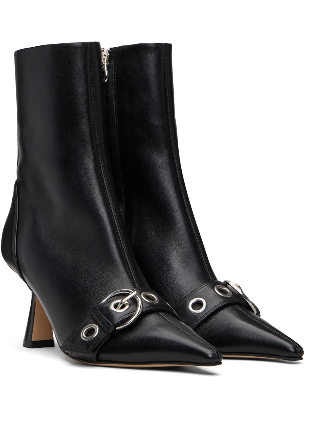 Black Halima Eyelet Pointed Boots - 4