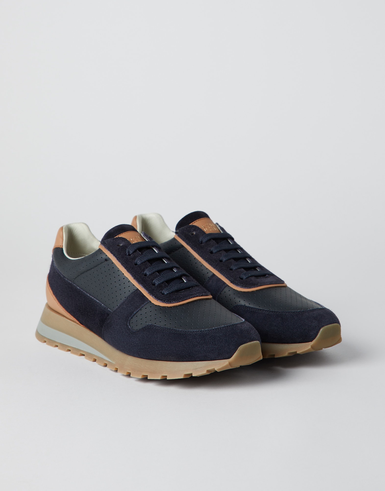 Punched calfskin and suede runners - 1