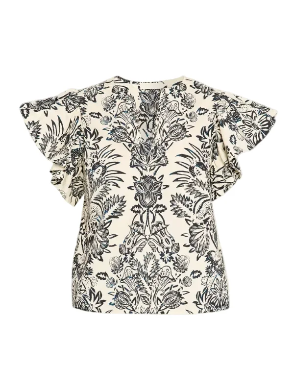 Severine Flutter Sleeve Top in Ivory Floral - 1