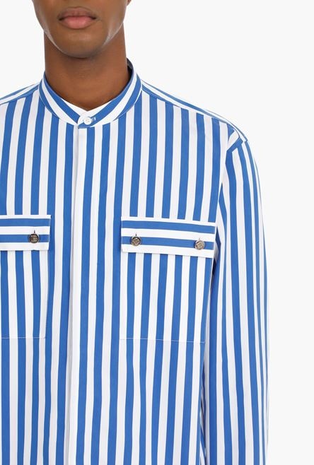 Oversized striped blue and white cotton shirt - 6