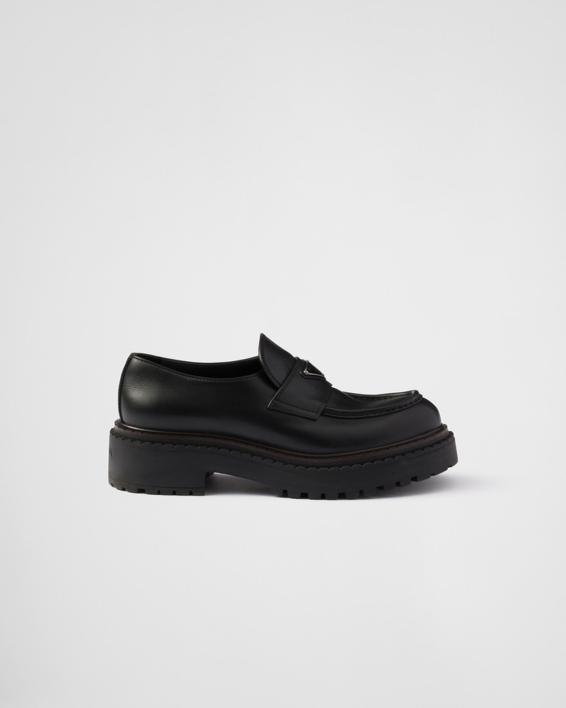 Prada Double Chocolate leather loafers outlook