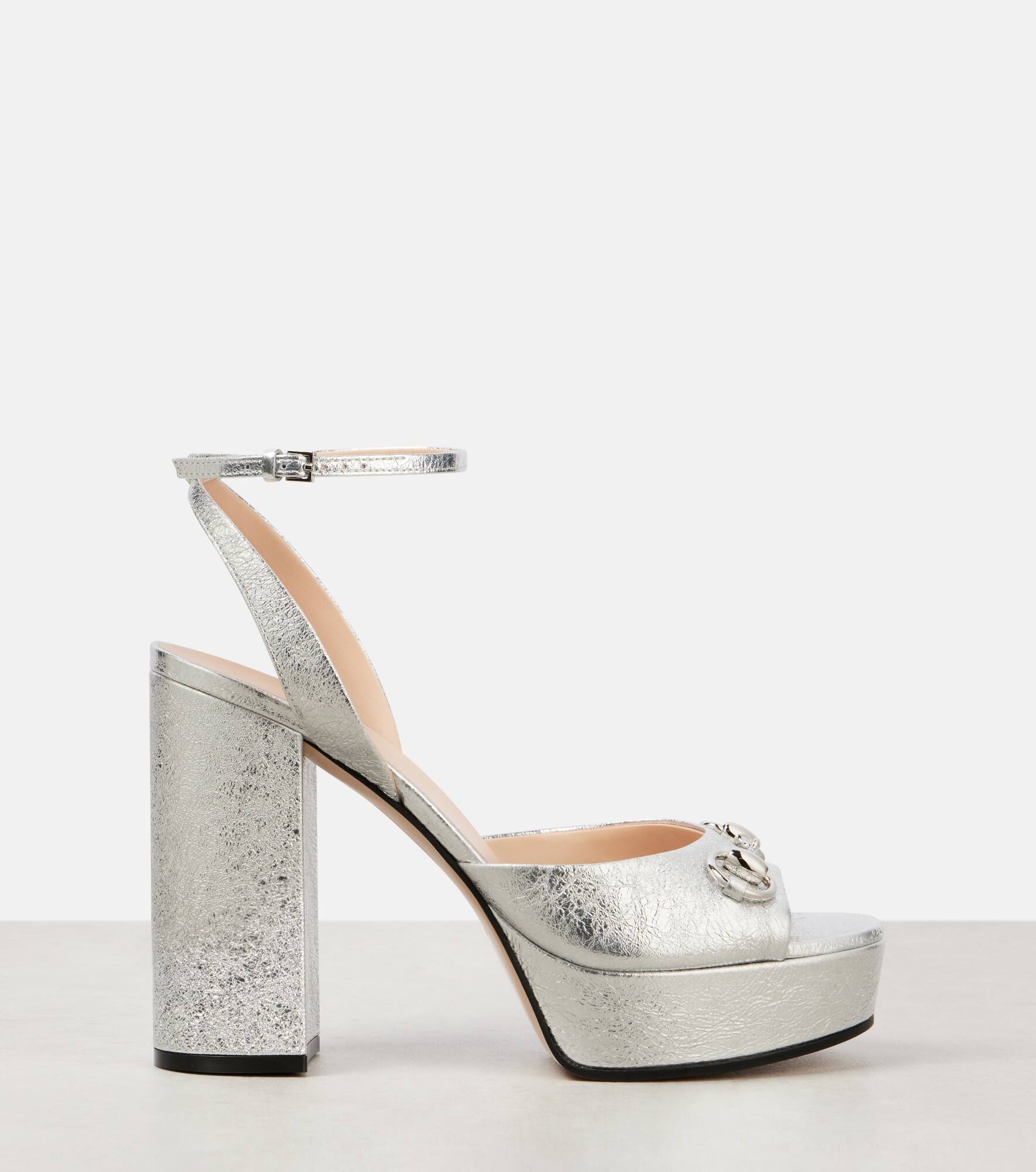 Horsebit metallic leather platform sandals - 4