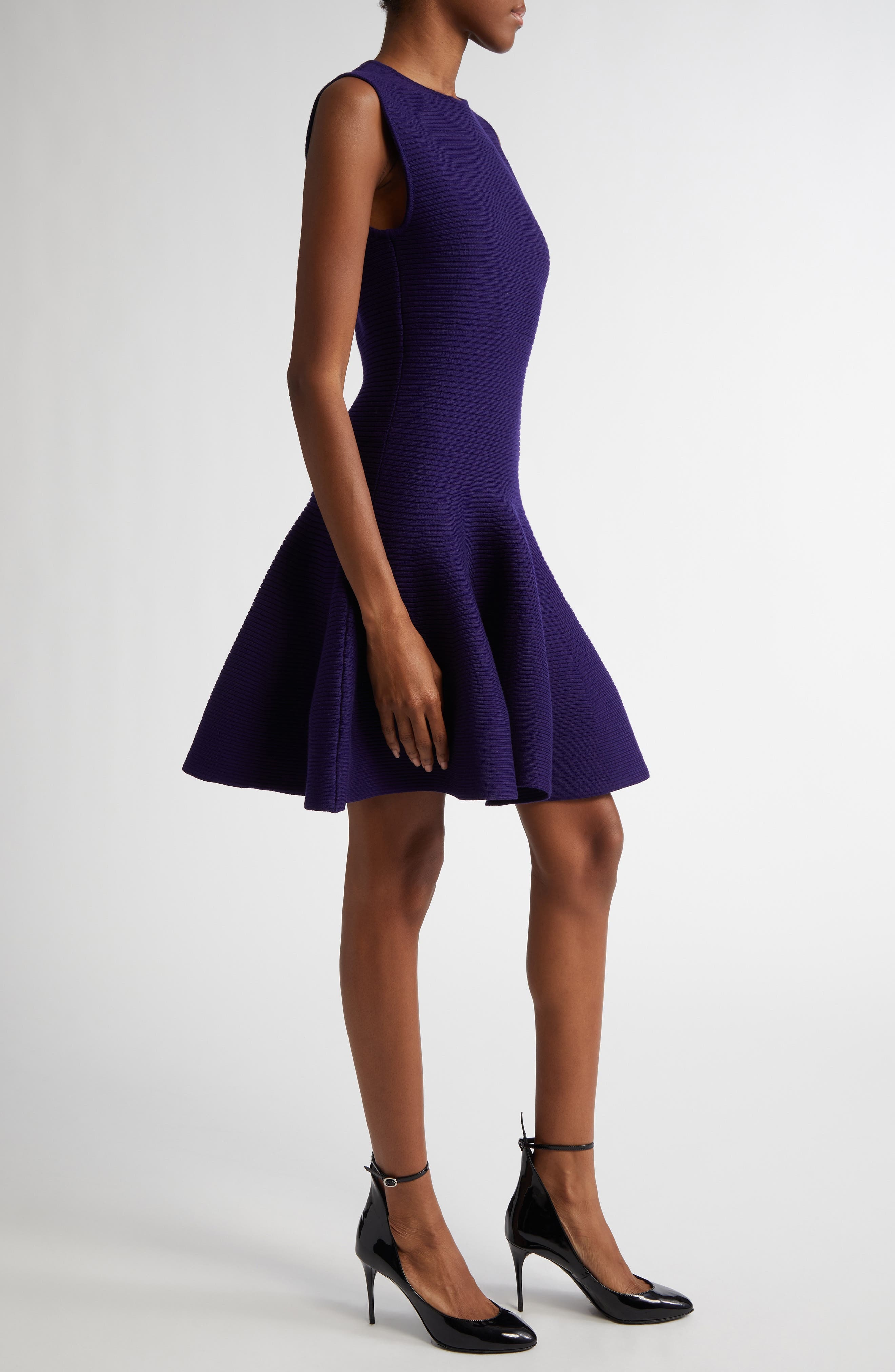 Alaïa Rib Wool Blend Skater Minidress in Violet Fonce at Nordstrom - 3