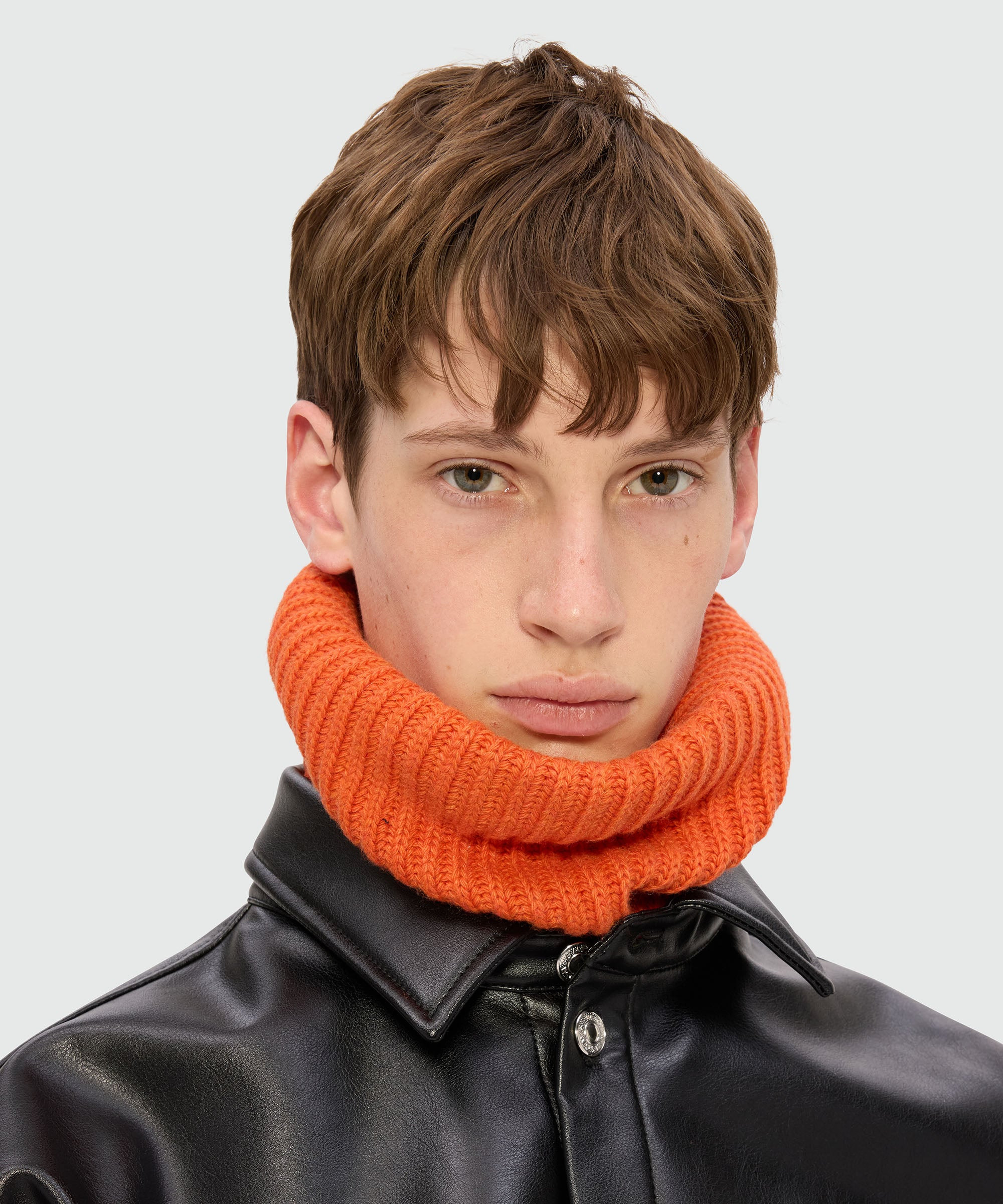 Orange ribbed neck warmer with MSGM label - 3