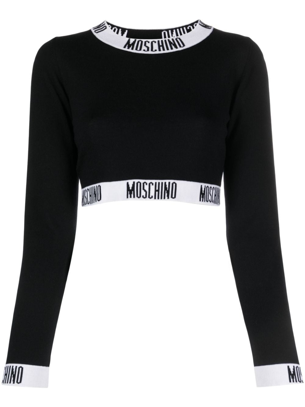 cropped logo-trim virgin wool jumper - 1