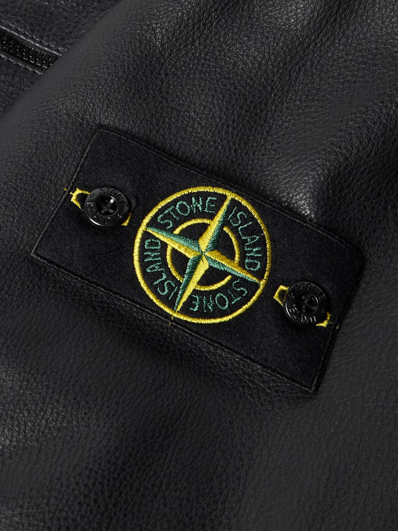 Logo-Appliquéd Full-Grain Leather Jacket Black - 5