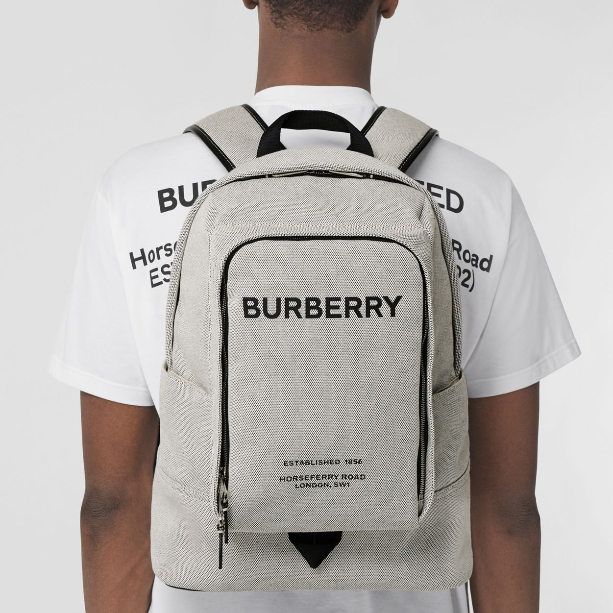 Large Logo Print Cotton Canvas Backpack 3