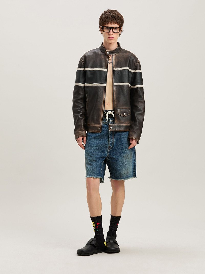 Palm Angels Lasered Curved Logo denim shorts outlook