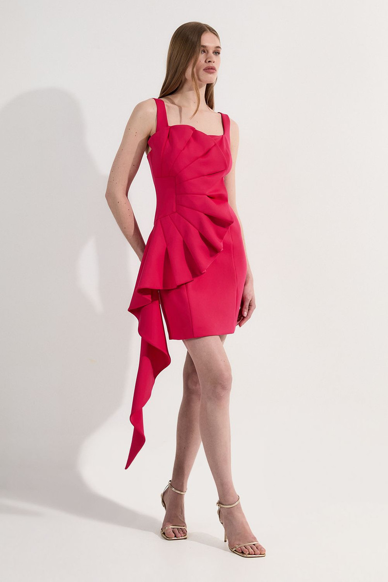 KAREN MILLEN Scuba Drama Ruffle Woven Mini Dress outlook