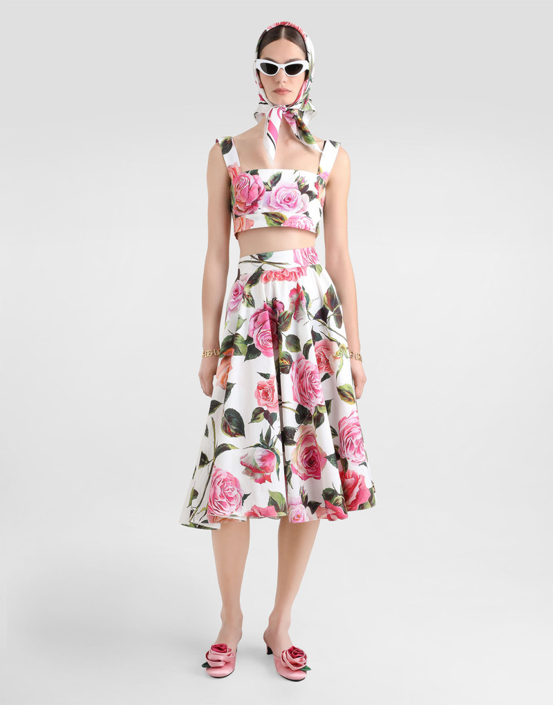 Dolce & Gabbana Rose-print cotton circle skirt outlook