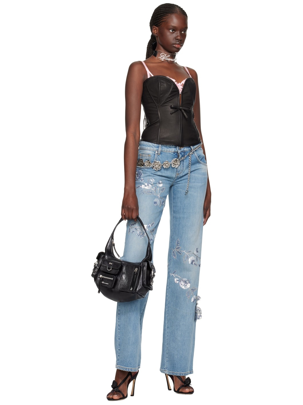 Black Paneled Leather Tank Top - 4