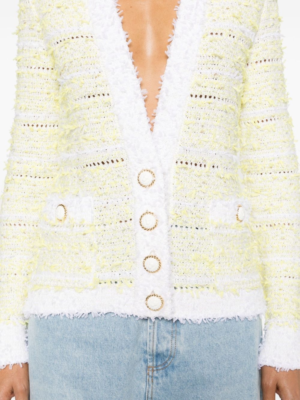 frayed-detail ribbed-knit cardigan - 5