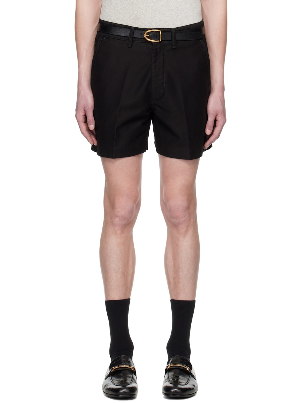 Black Cotton Tailored Shorts - 1