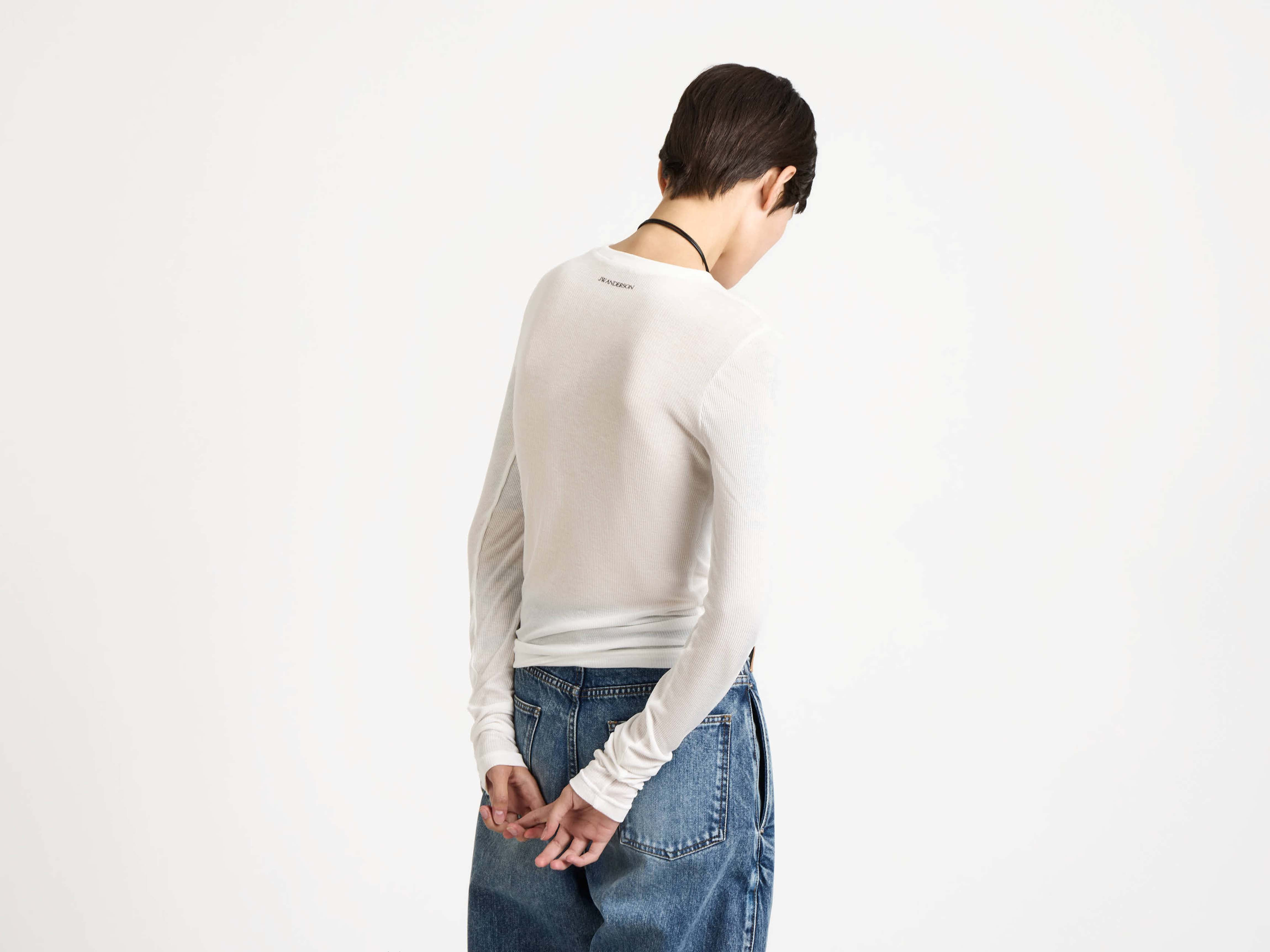LONG SLEEVE CREW NECKLINE TOP IN OFF-WHITE - 5