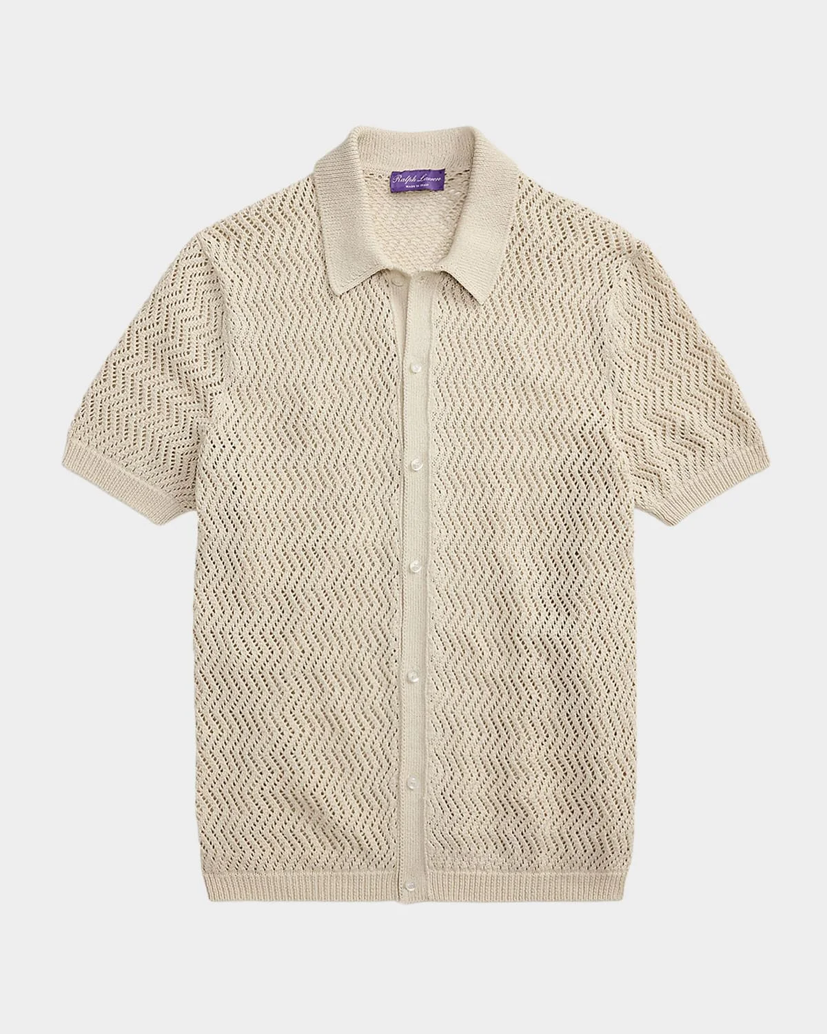Men's Textured Cotton Short-Sleeve Cardigan - 1