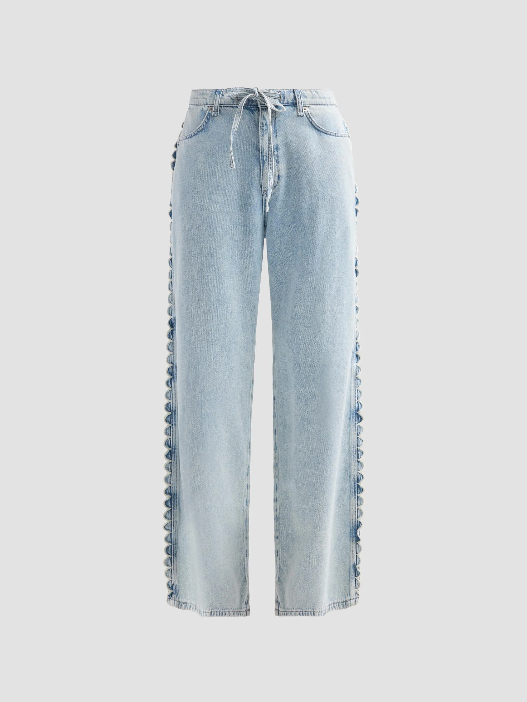 Women's Phoebe Featherweight Denim Drawstring Frill Jeans - Aliah Scallop - 1