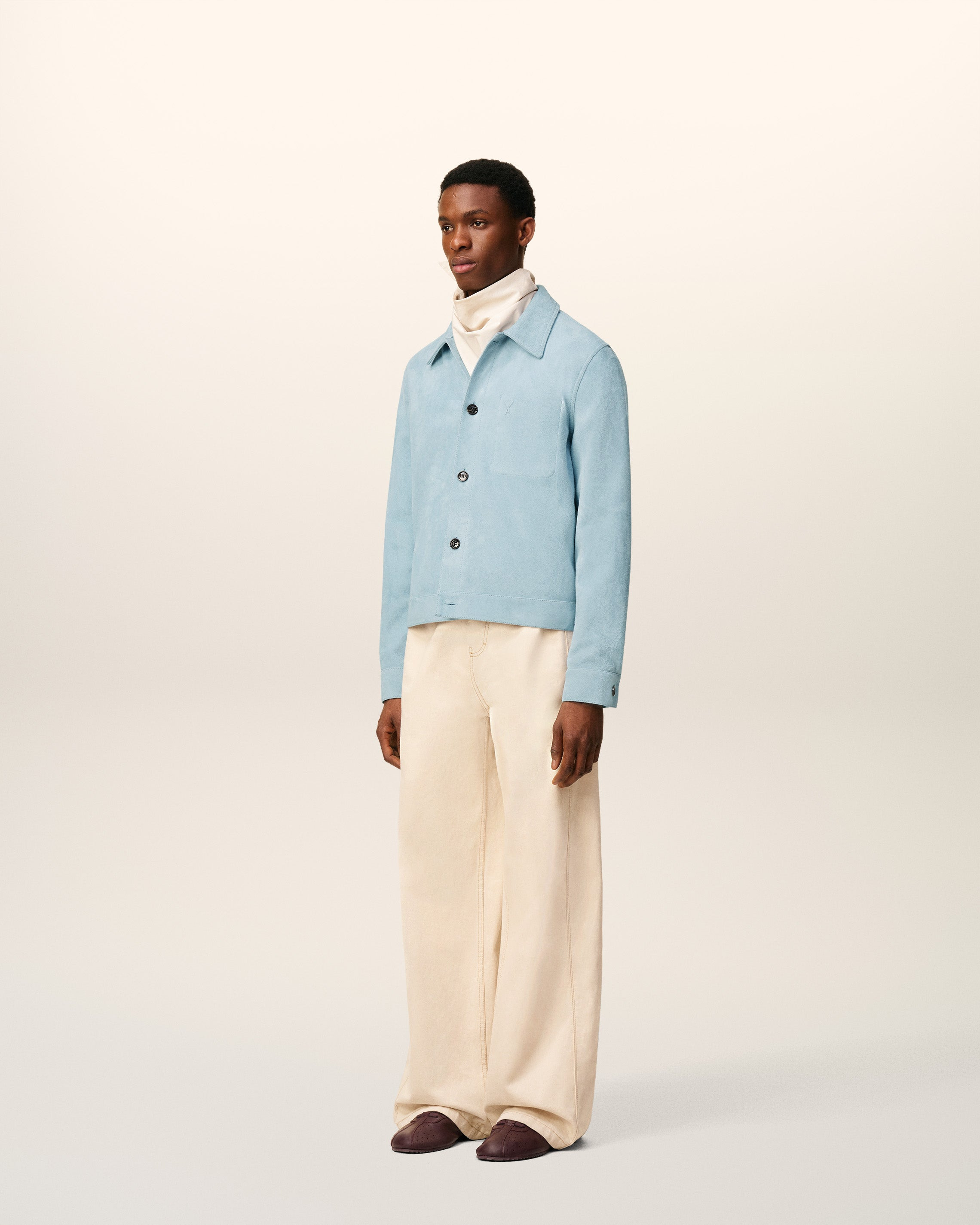 BLUE LEATHER BUTTONED AMI DE COEUR JACKET - 6