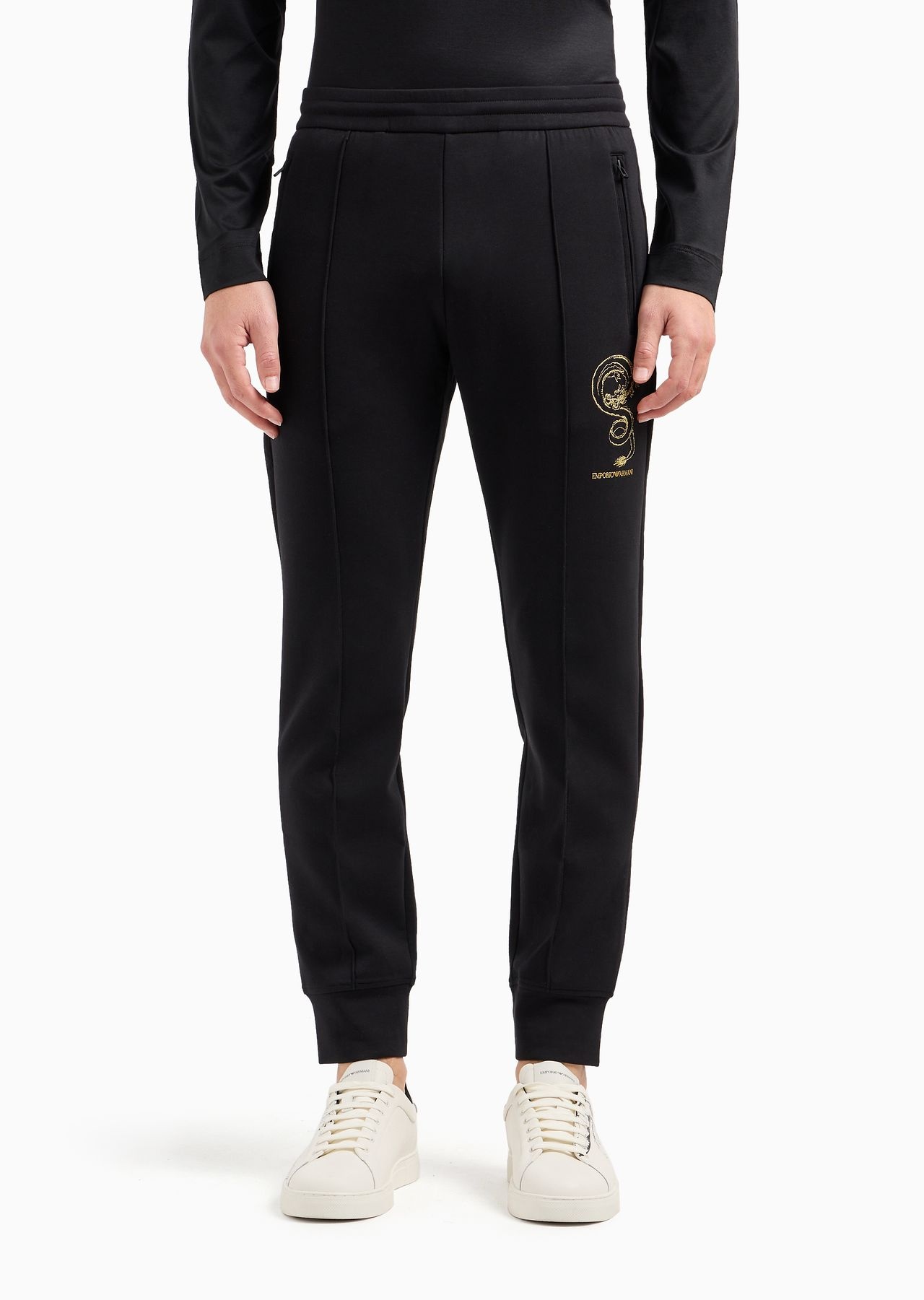 Double-jersey joggers with dragon embroidery - 2