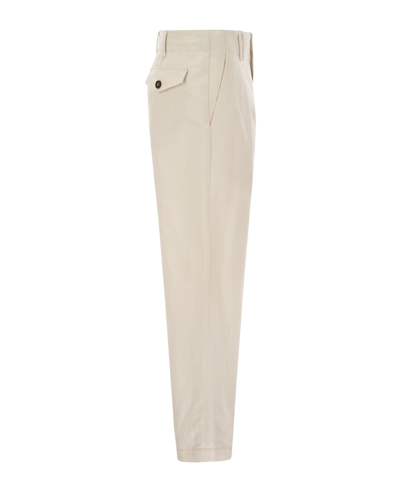 Pleated Chino Trousers In Cotton Canvas And Linen - 3
