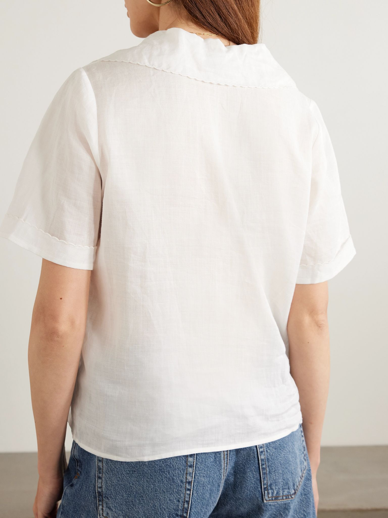 Scalloped ramie-voile blouse White - 3