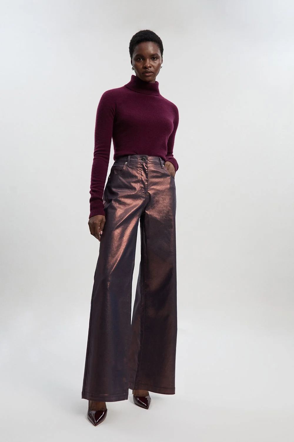 Metallic Coated Denim Wide Leg Jean - 1