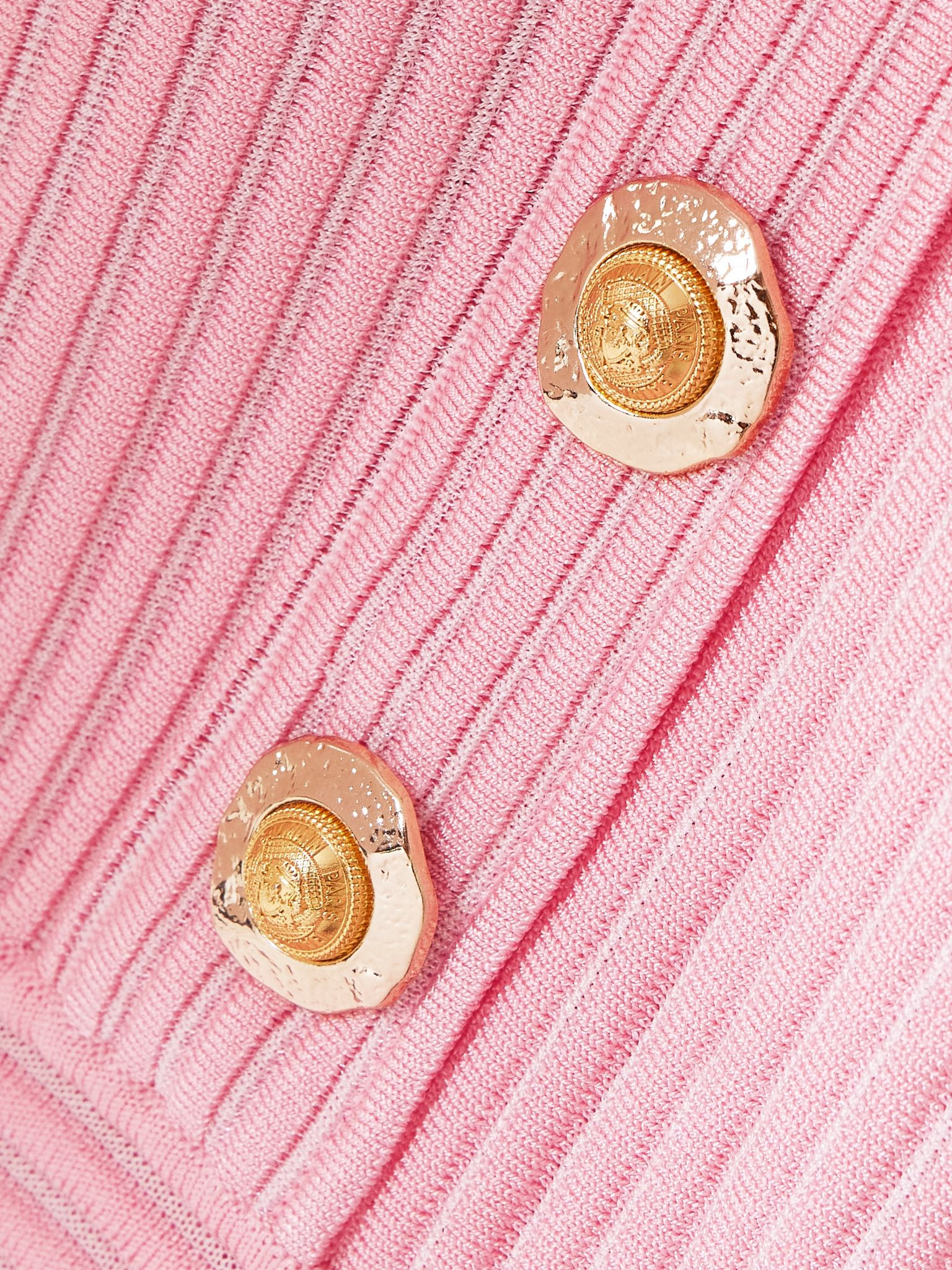 Button-embellished ribbed-knit mini dress Pink - 4