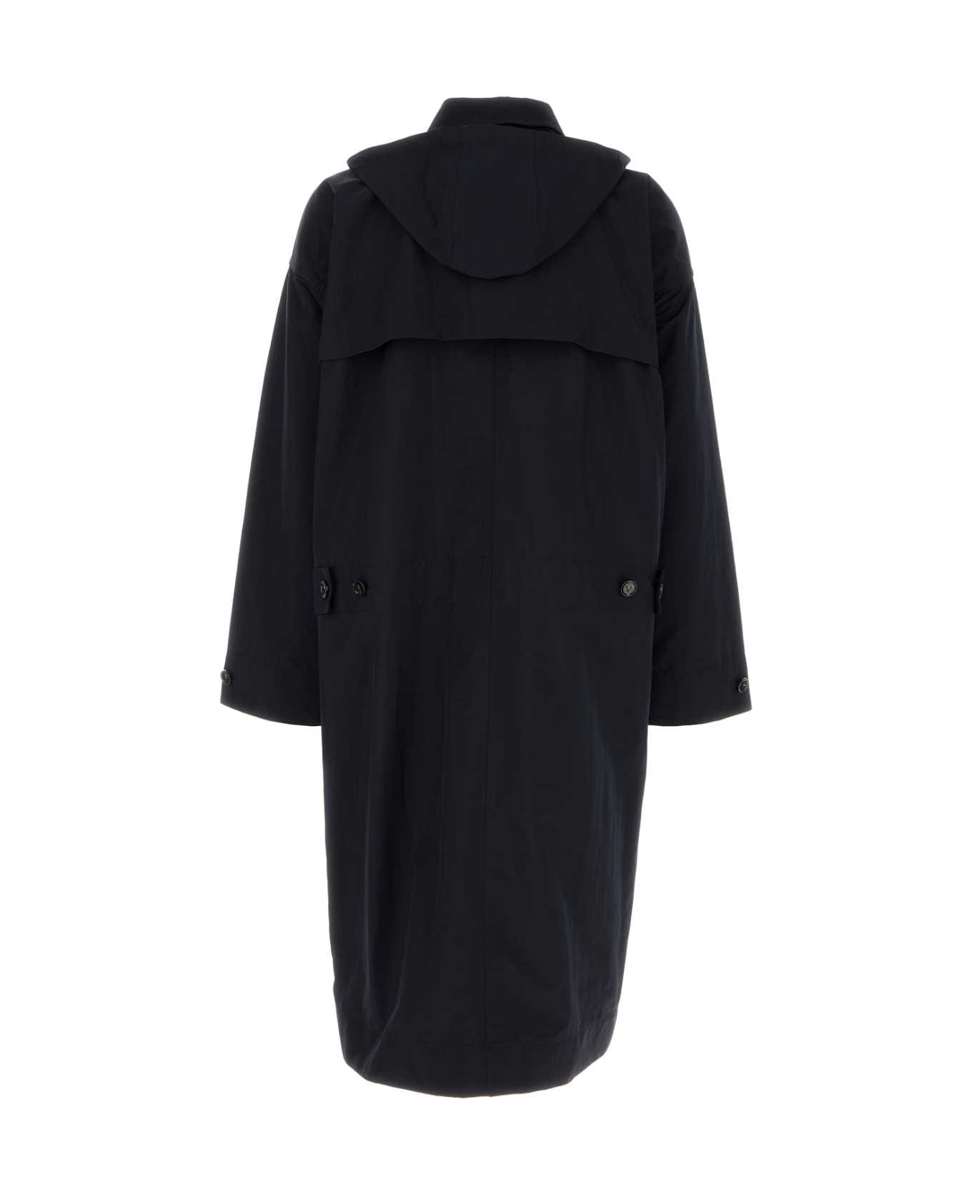 Navy Blue Nylon Blend Trench Coat - 2