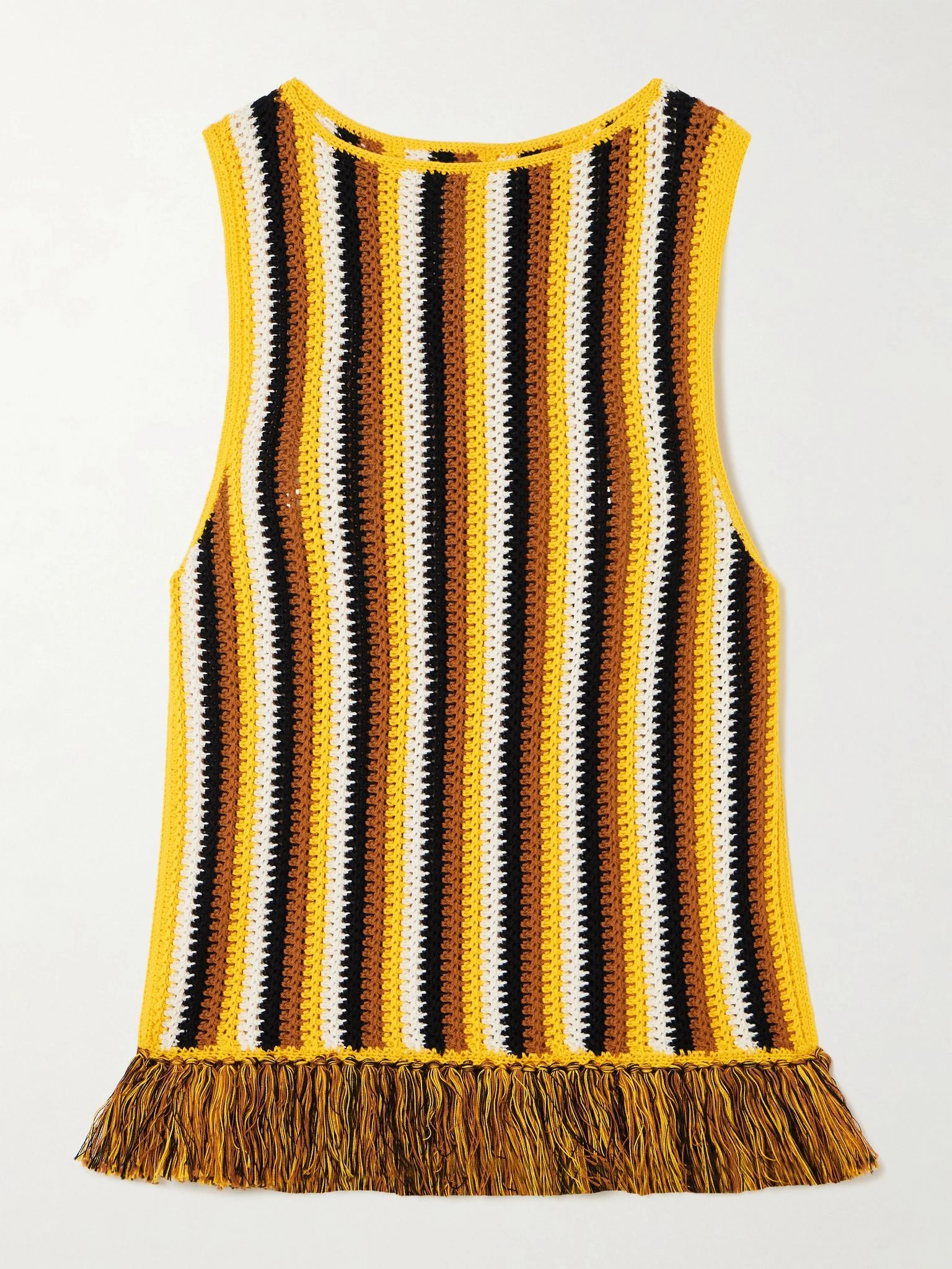 Misti fringed striped crocheted cotton tank Yellow - 1