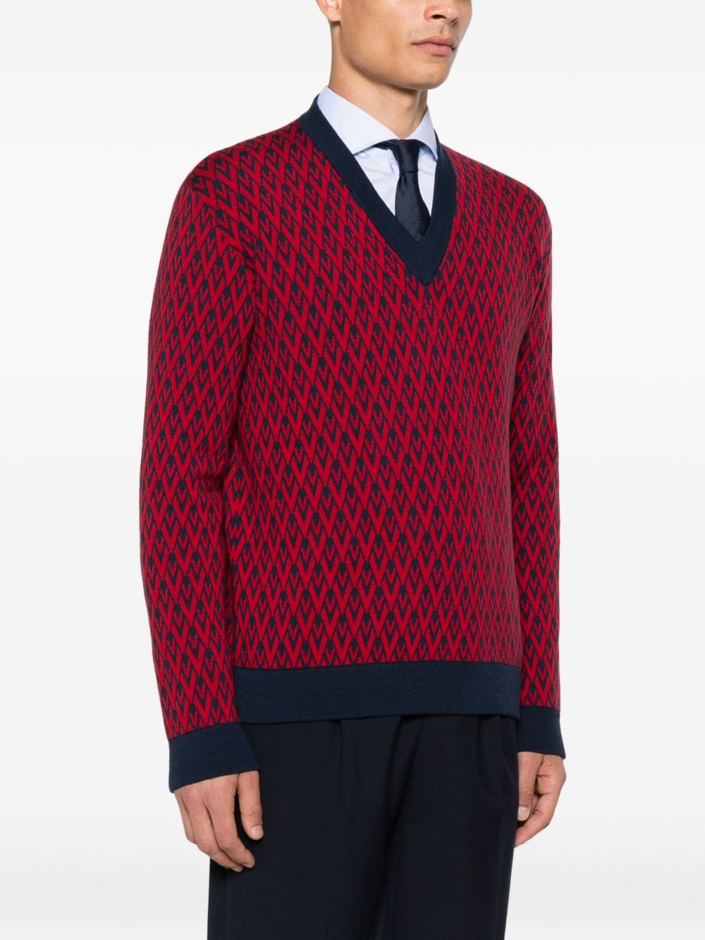 geometric-pattern V-neck sweater - 3