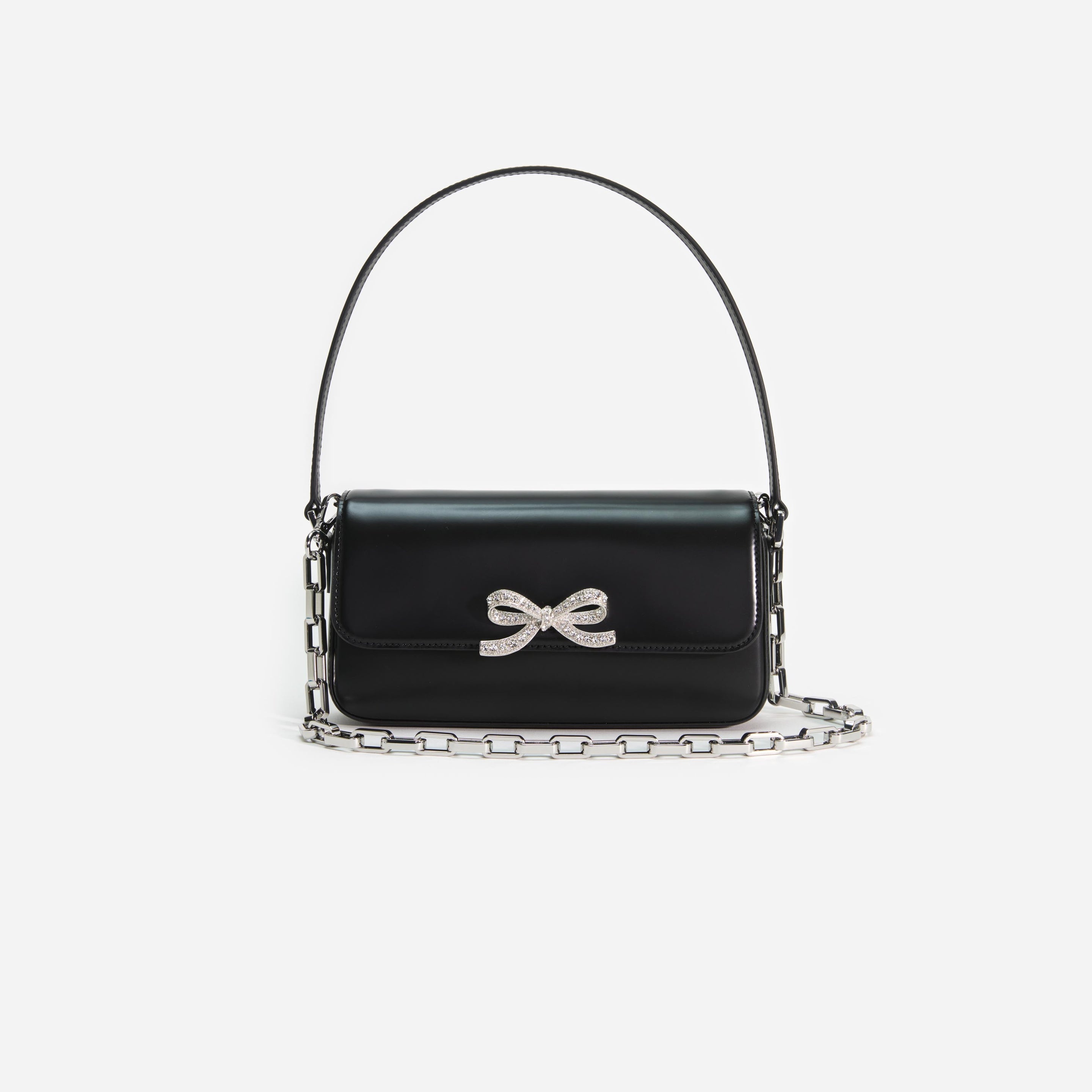 Black Leather Baguette Bag - 4