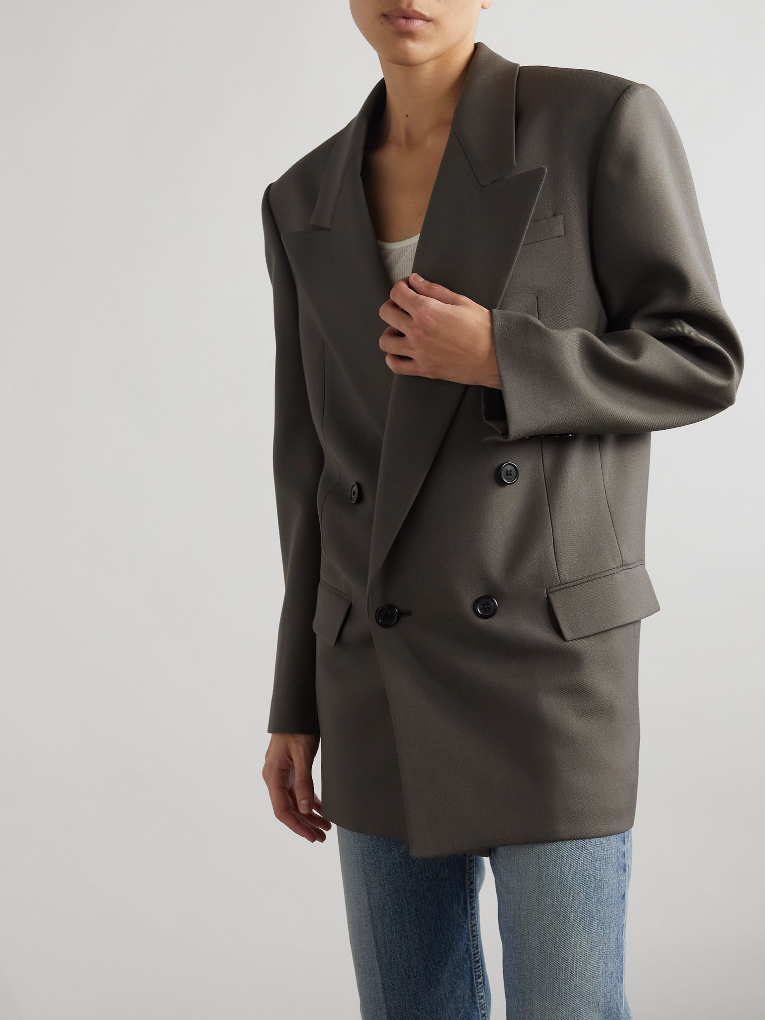 Double-breasted wool-gabardine blazer Gray - 3