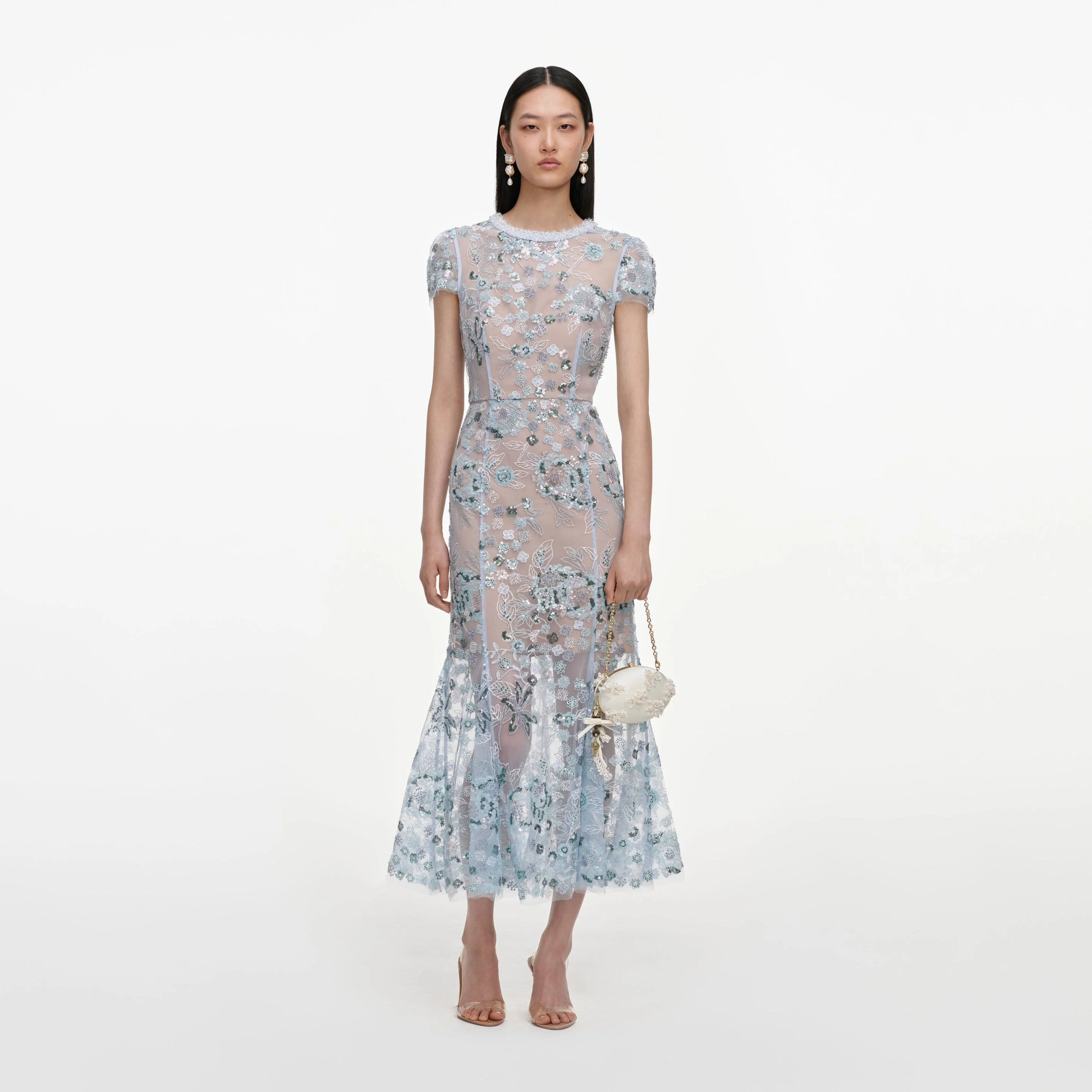 Blue Sequin Embellished Midi Dress - 1