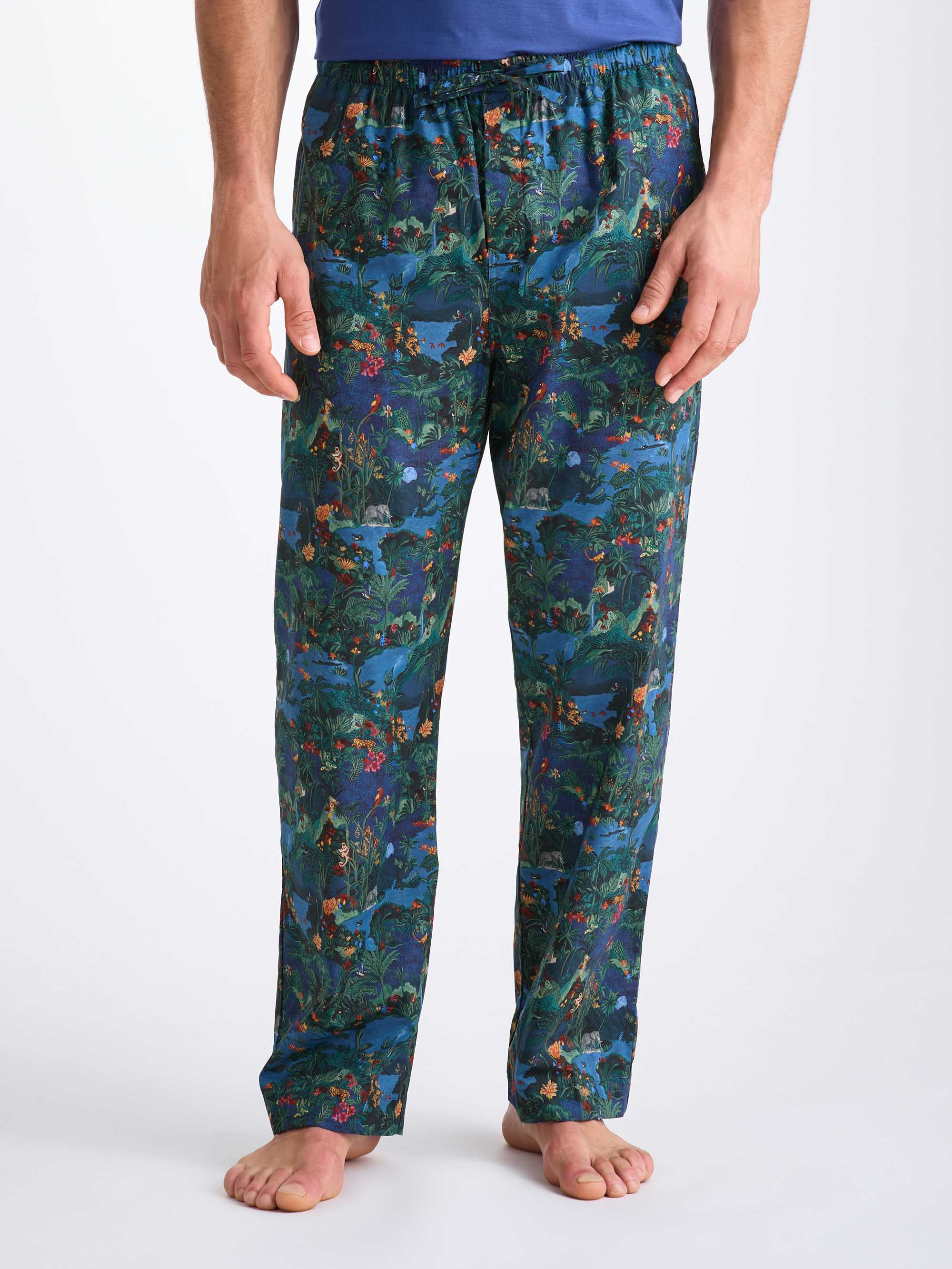 Men's Lounge Pants Cotton Batiste Multi Midnight Jungle Print - 6
