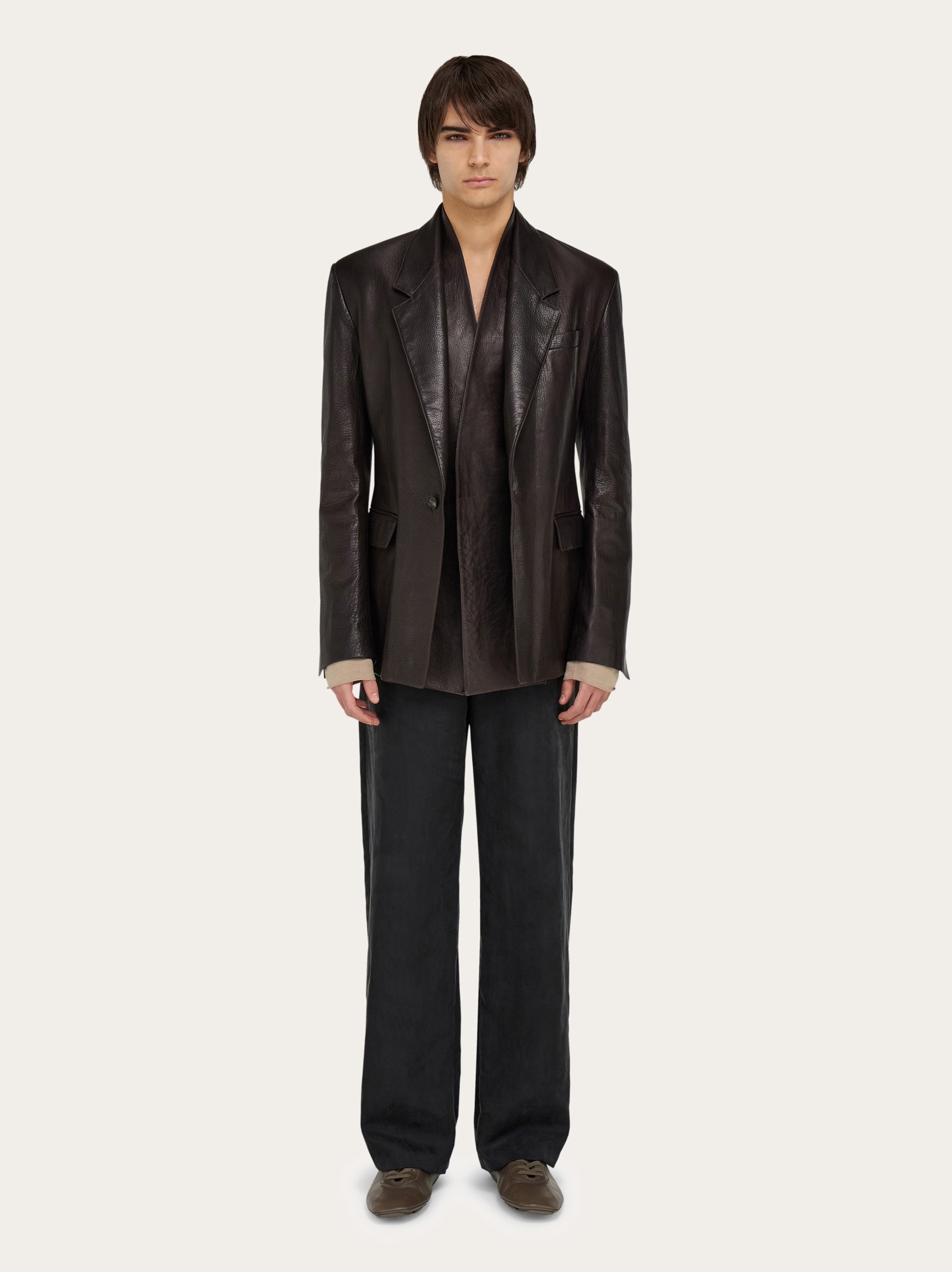 Grainy leather blazer - 6