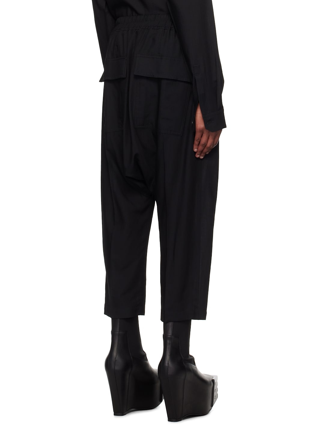 Black Hollywood Drawstring Cropped Trousers - 3