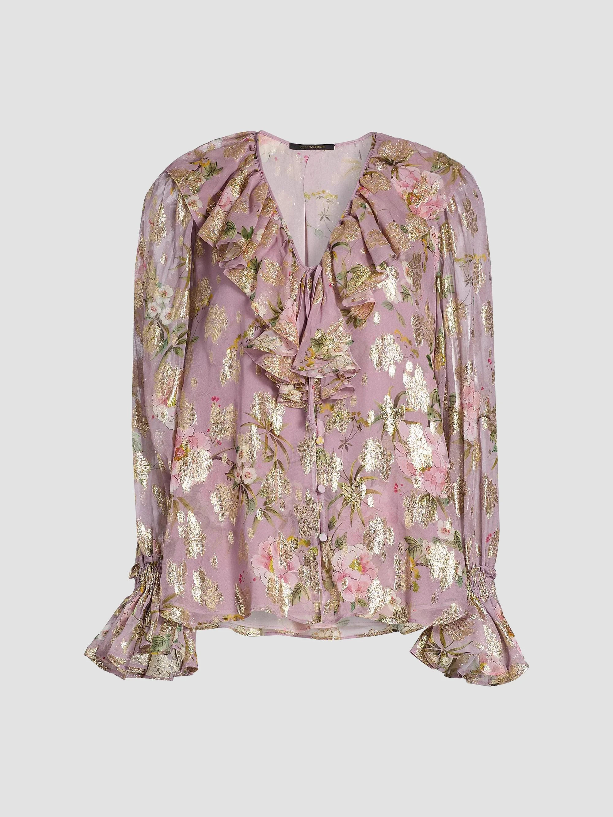 Women's Leia Metallic Floral Jacquard Ruffle Blouse - Rose Multi - 1