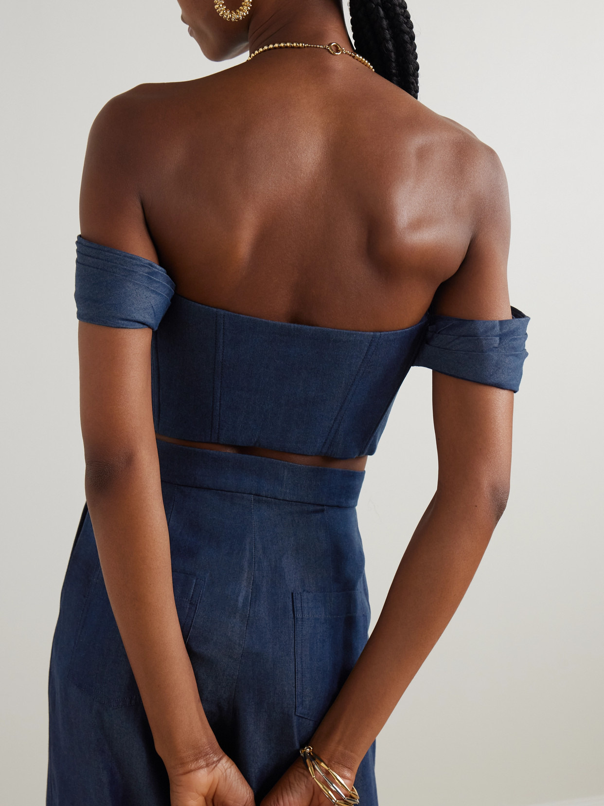 De Azahar Off-the-shoulder Draped Tencel Bustier Top - 3