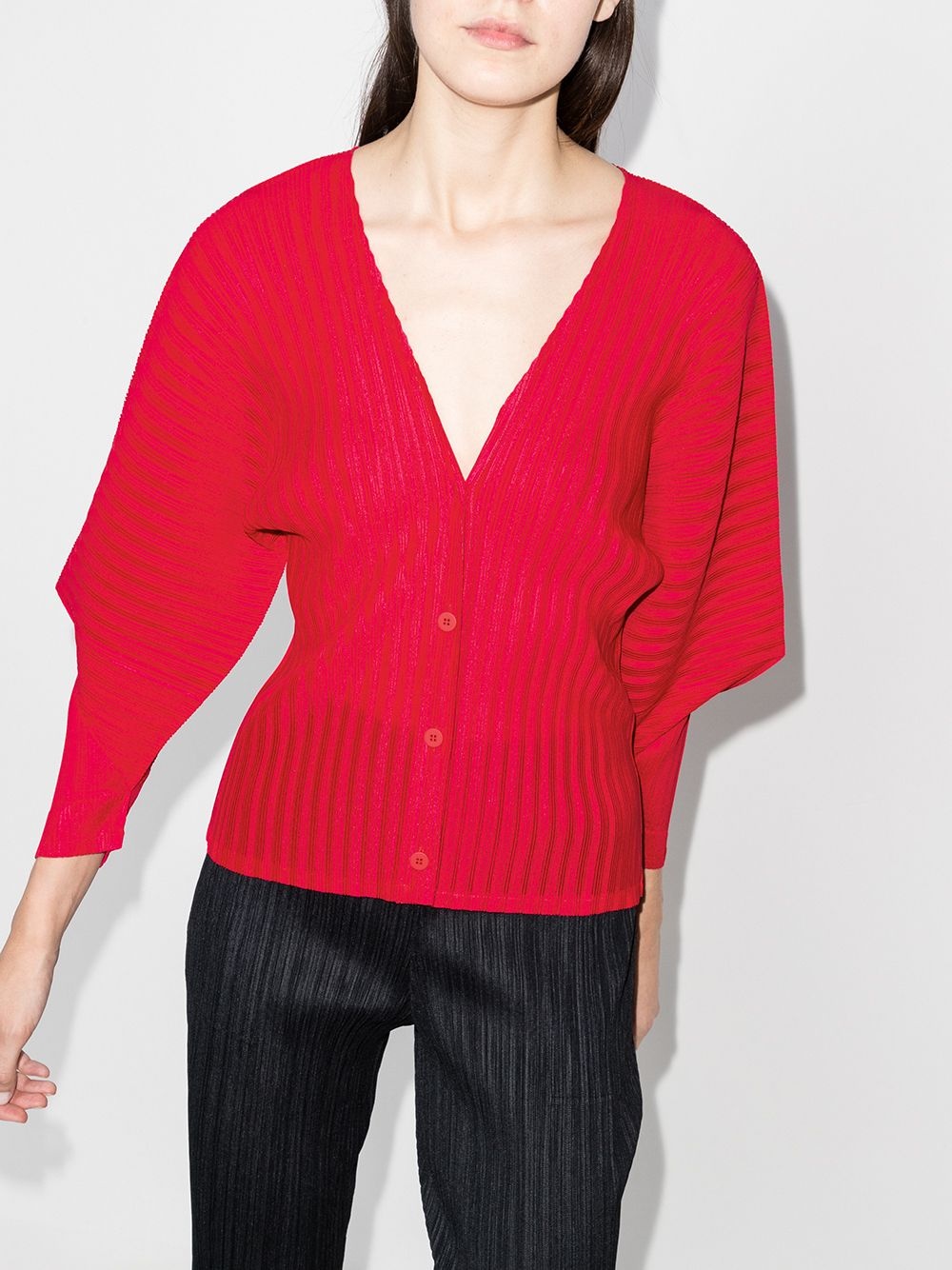 ribbed balloon sleeve cardigan - 2