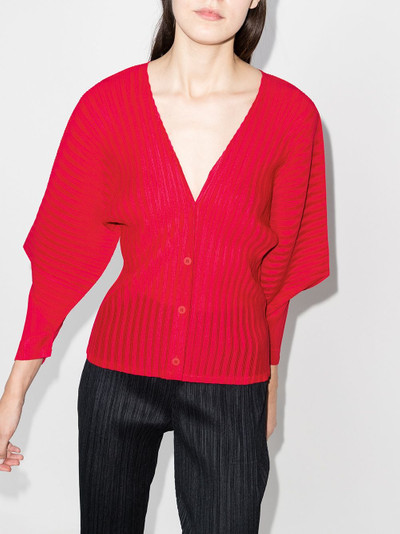 Pleats Please Issey Miyake ribbed balloon sleeve cardigan outlook