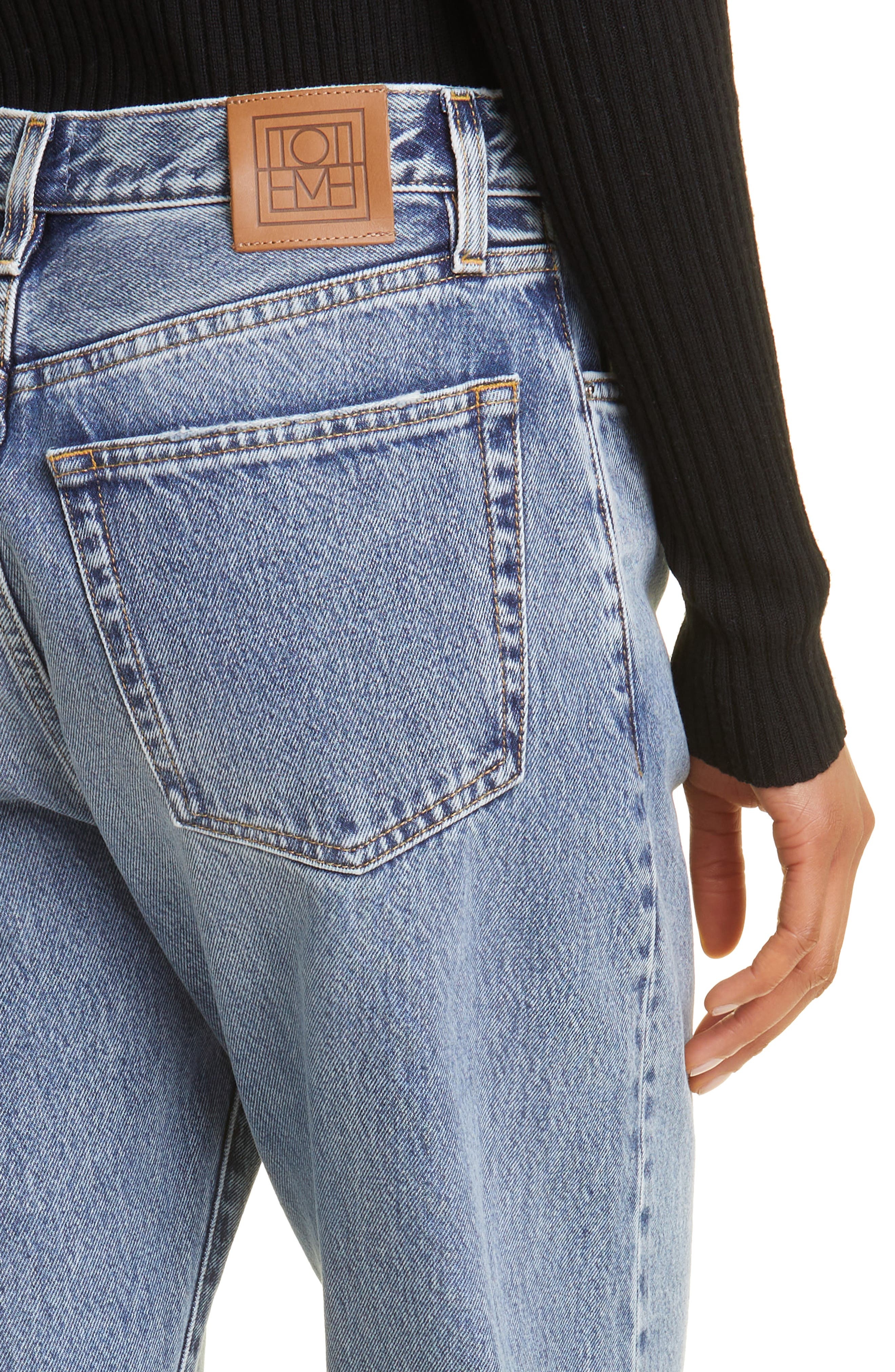 TOTEME Twisted Seam High Waist Straight Leg Jeans in Worn Blue 485 at Nordstrom - 5