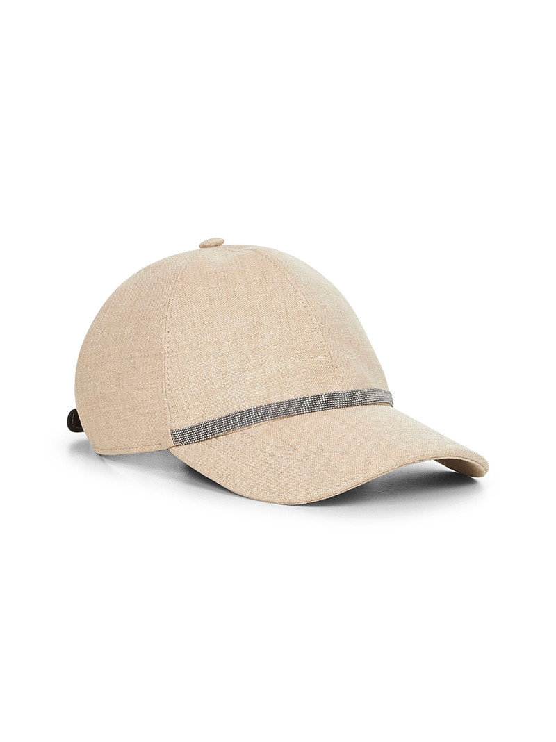 Brunello Cucinelli Beige linen Shiny Band baseball cap outlook