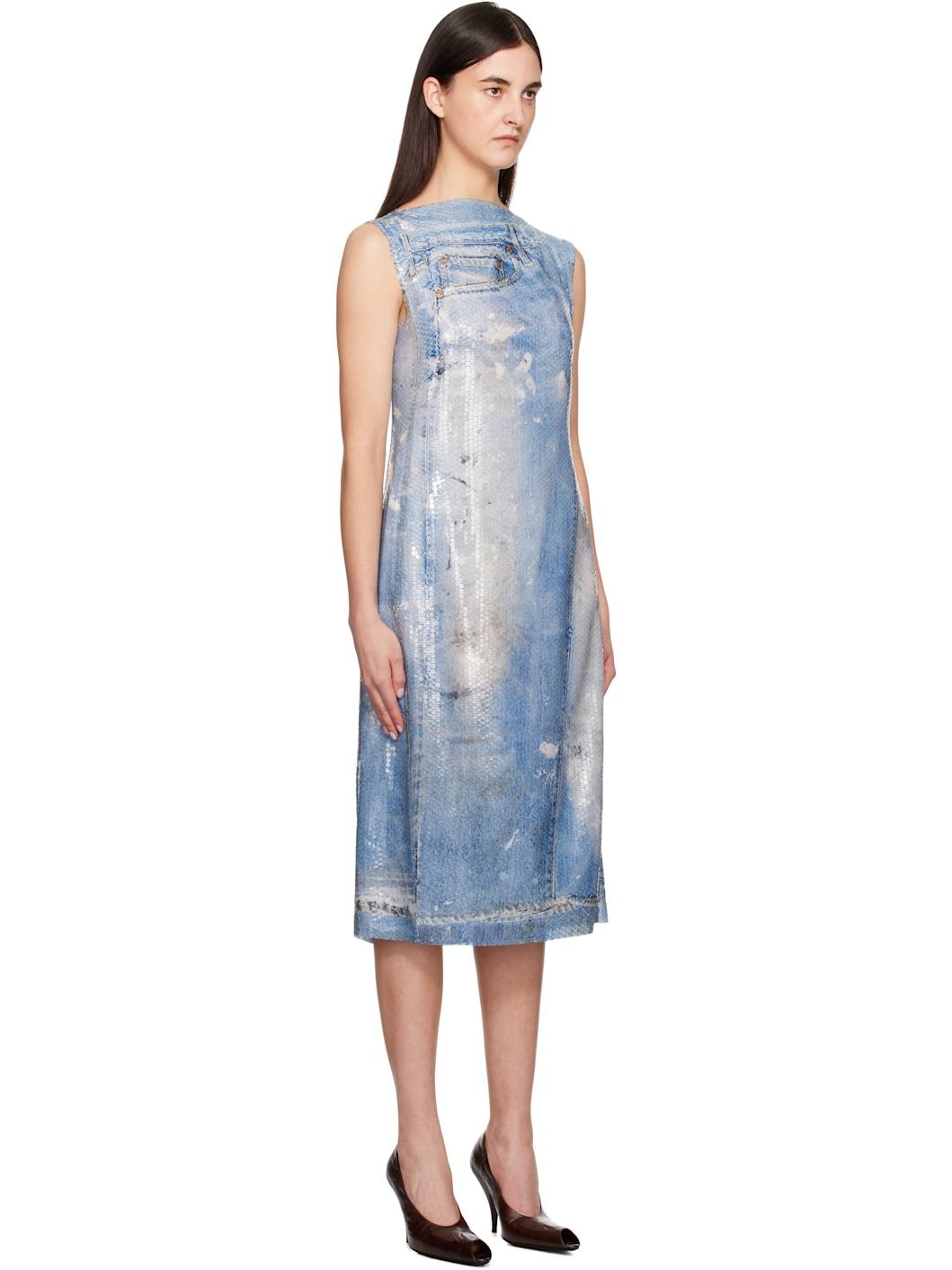 Blue Printed Sequin Midi Dress - 2