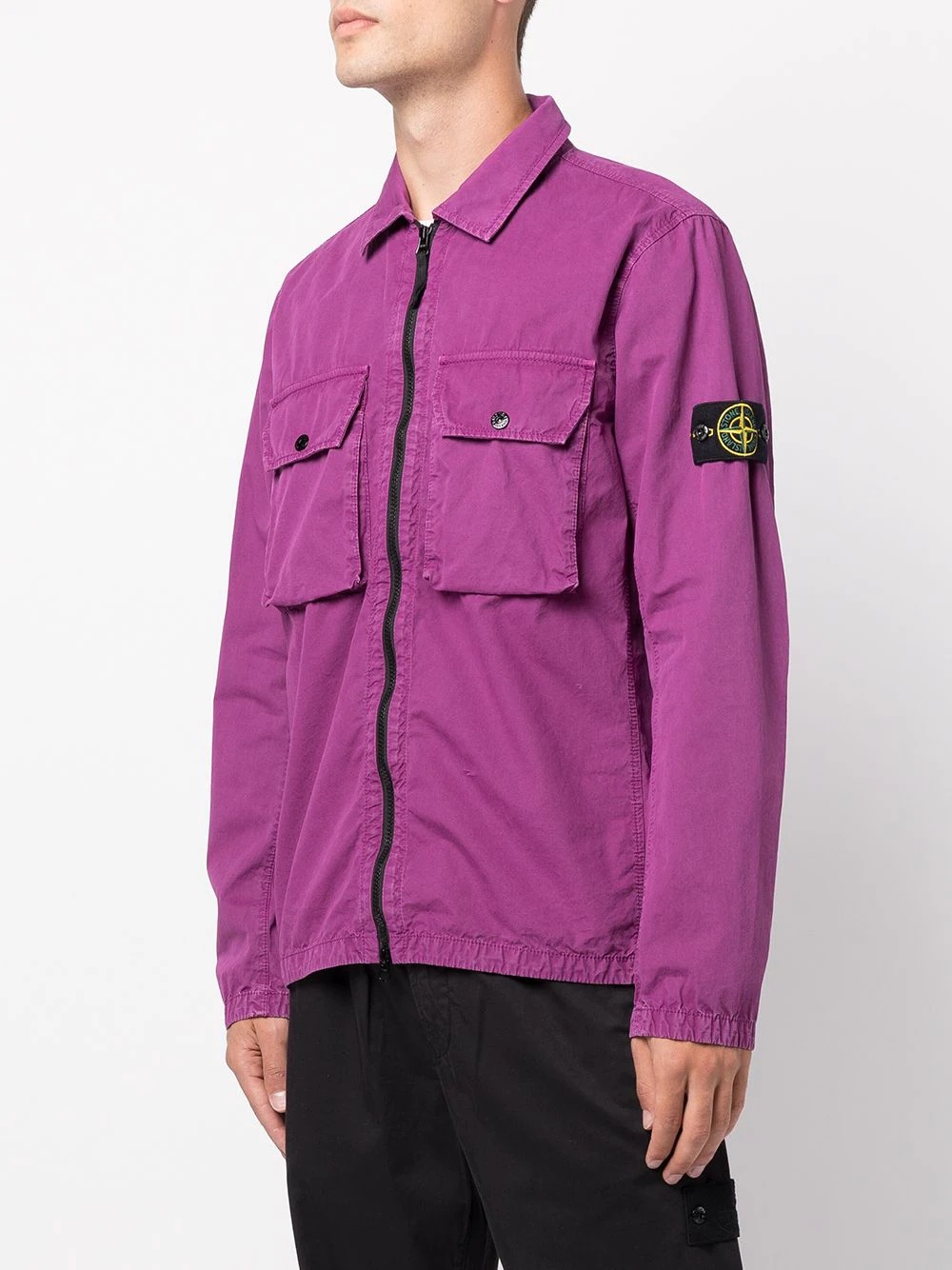 logo-patch flap-pocket overshirt jacket - 3