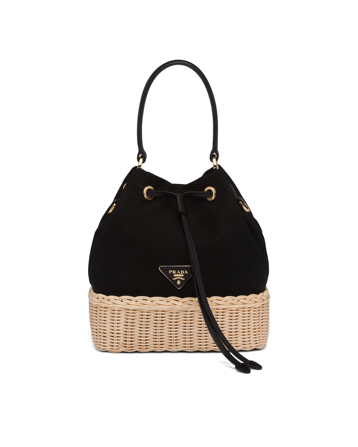 Wicker and Canvas Bucket Bag - 1