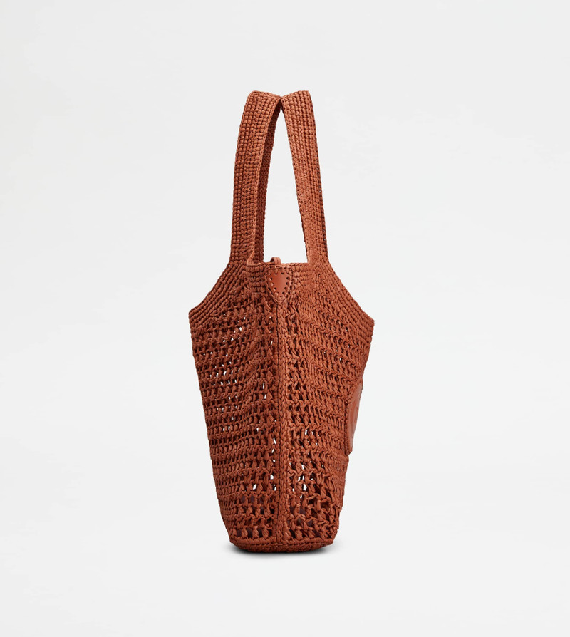 SHOPPING BAG IN RAFFIA AND LEATHER MEDIUM - ORANGE 2