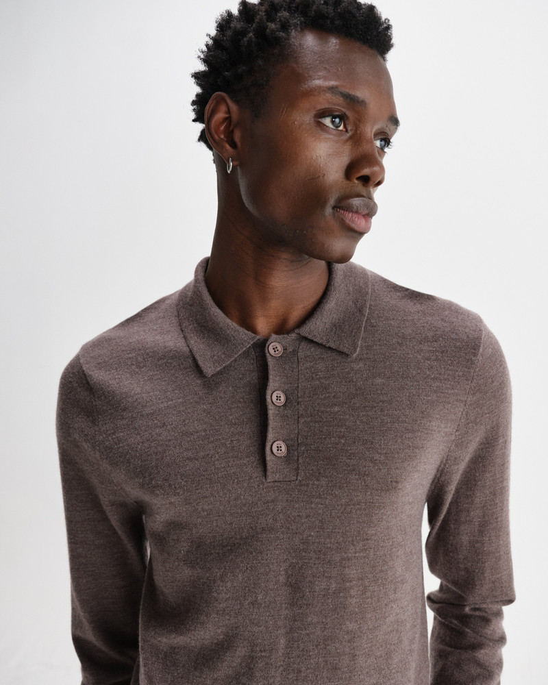 Oban - Brown Marl Worsted Wool Knitted Polo 3