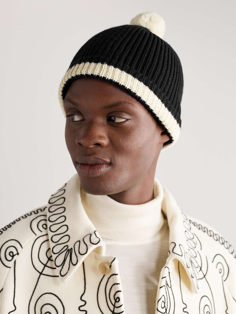 BODE Pompom-Detailed Ribbed Striped Merino Wool Beanie outlook