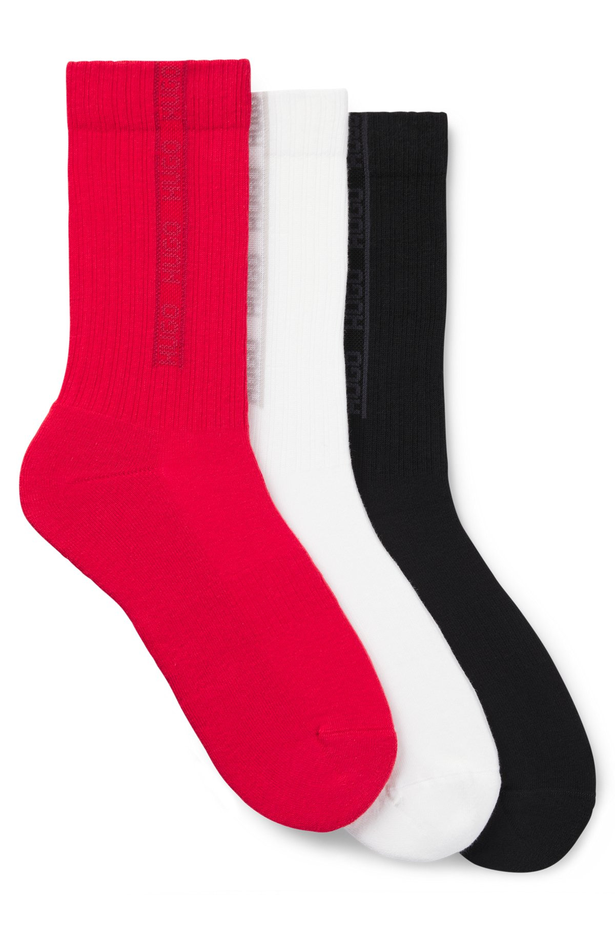 THREE-PACK OF RIBBED SHORT SOCKS WITH TONAL LOGOS - 1
